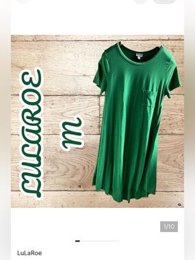 💚 LULAROE GREEN DRESS SZ M HI LOW SHORT SLEEVES, POCKETS/STRETCHY BARELY WORN